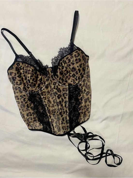 Tops - Leopard Print Lace-Trim Cropped Bustier Top - Leopard